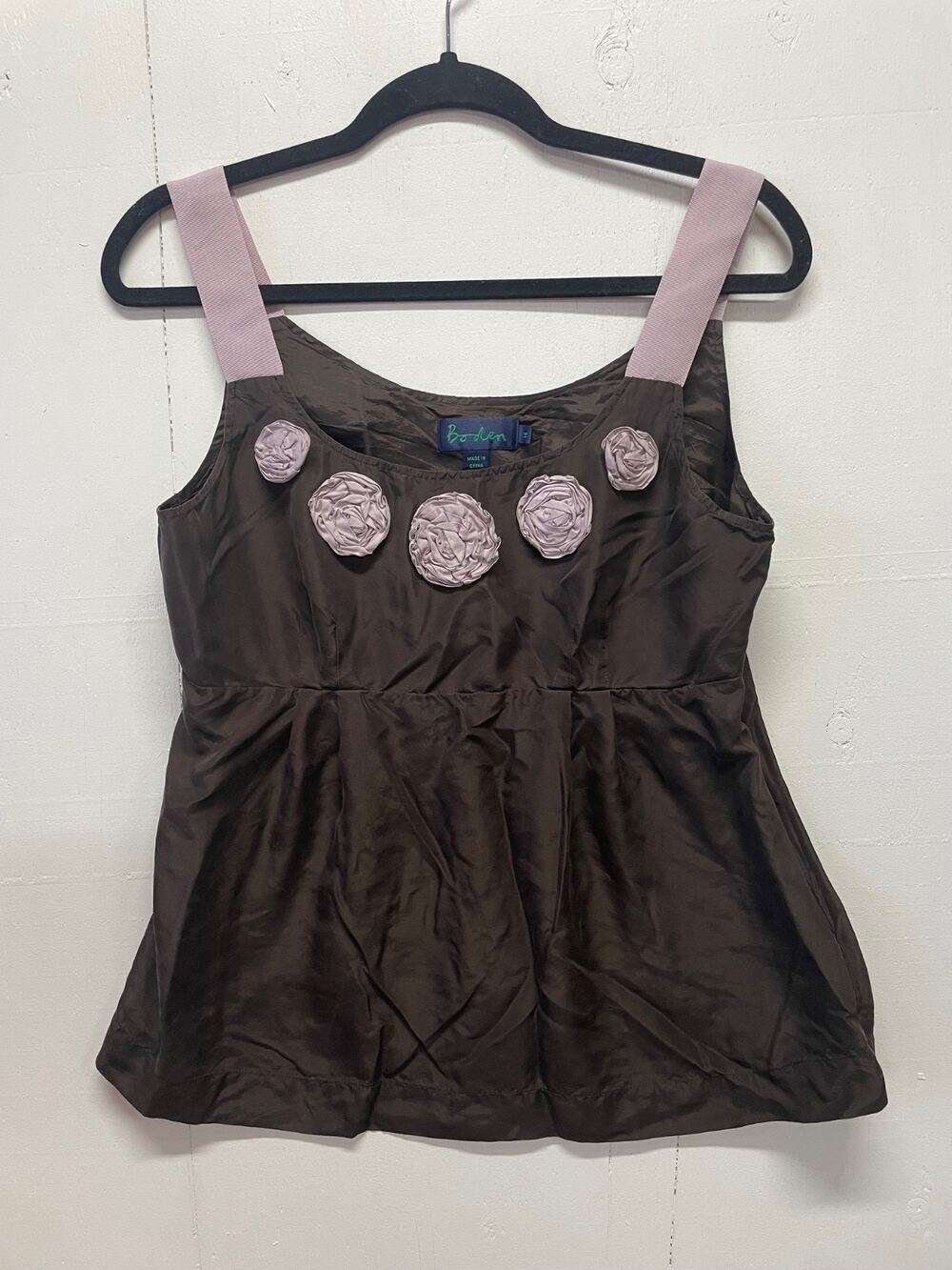 Boden Women's Tank Top Size 14 Brown & Dusty Pink 100% Silk, Side Zipper
